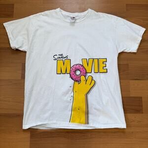 Vintage 2007 The Simpsons Movie White Promo Donut Cartoon Tee Shirt Sz Large Y2k